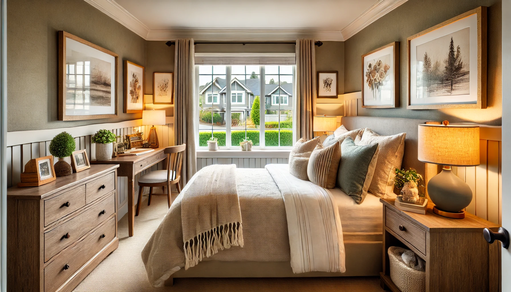 a cozy, well-furnished bedroom in a private home set up for short-term rentals